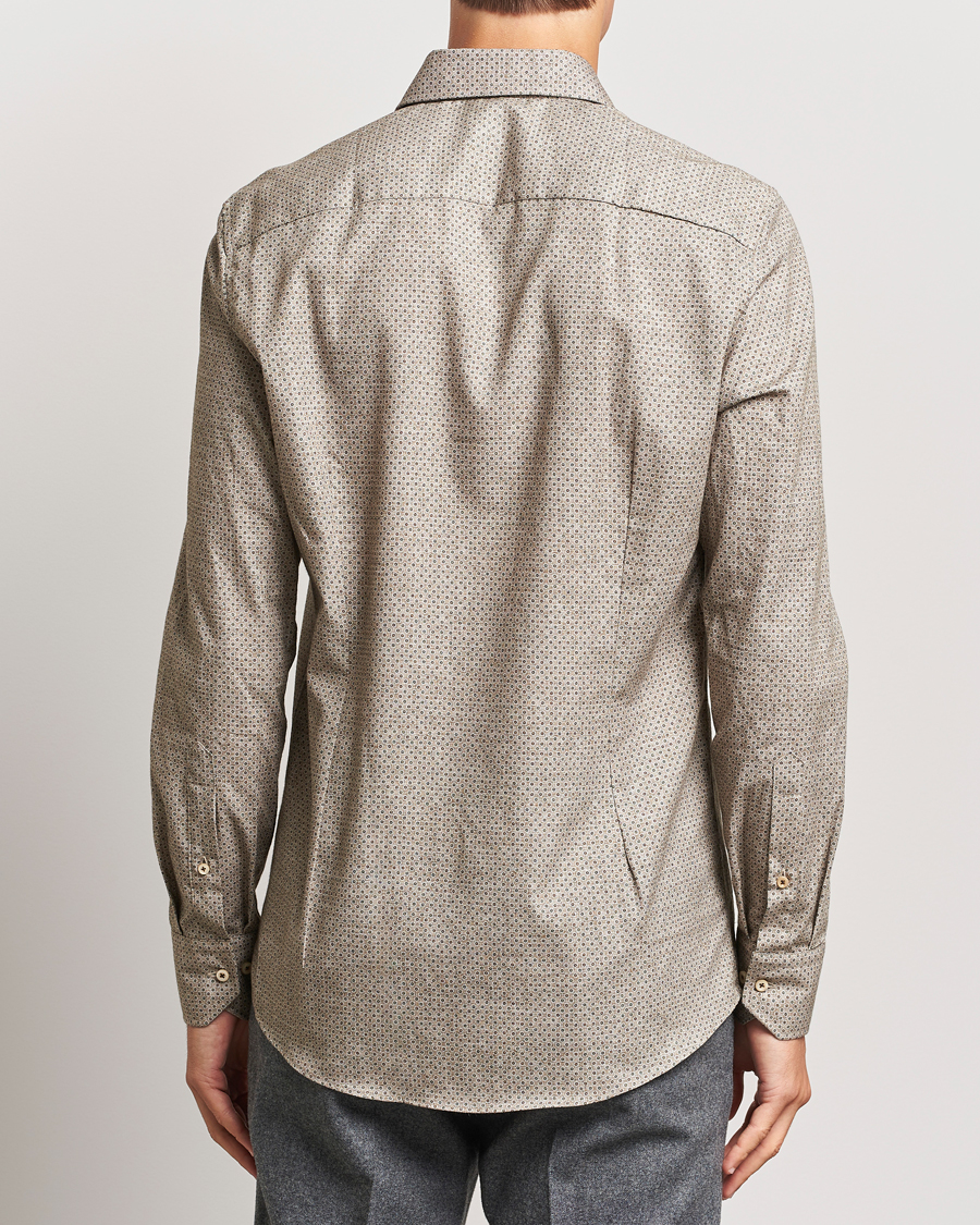 Herren | Hemden | Stenströms | Slimline Brushed Printed Cut Away Shirt Beige