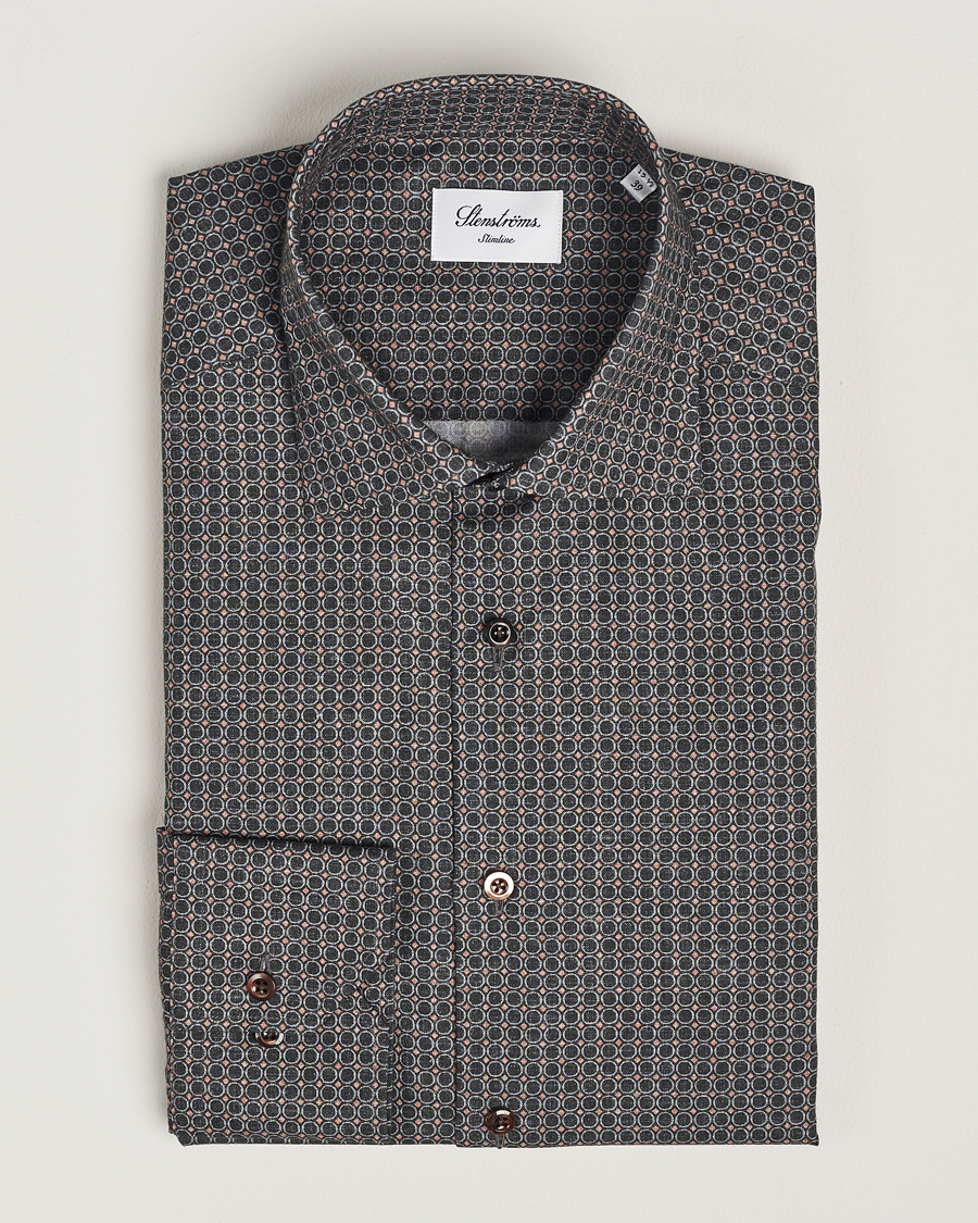 Herren | Hemden | Stenströms | Slimline Brushed Printed Cut Away Shirt Black