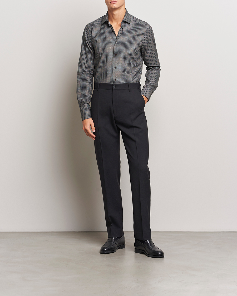 Herren | Hemden | Stenströms | Slimline Brushed Printed Cut Away Shirt Black
