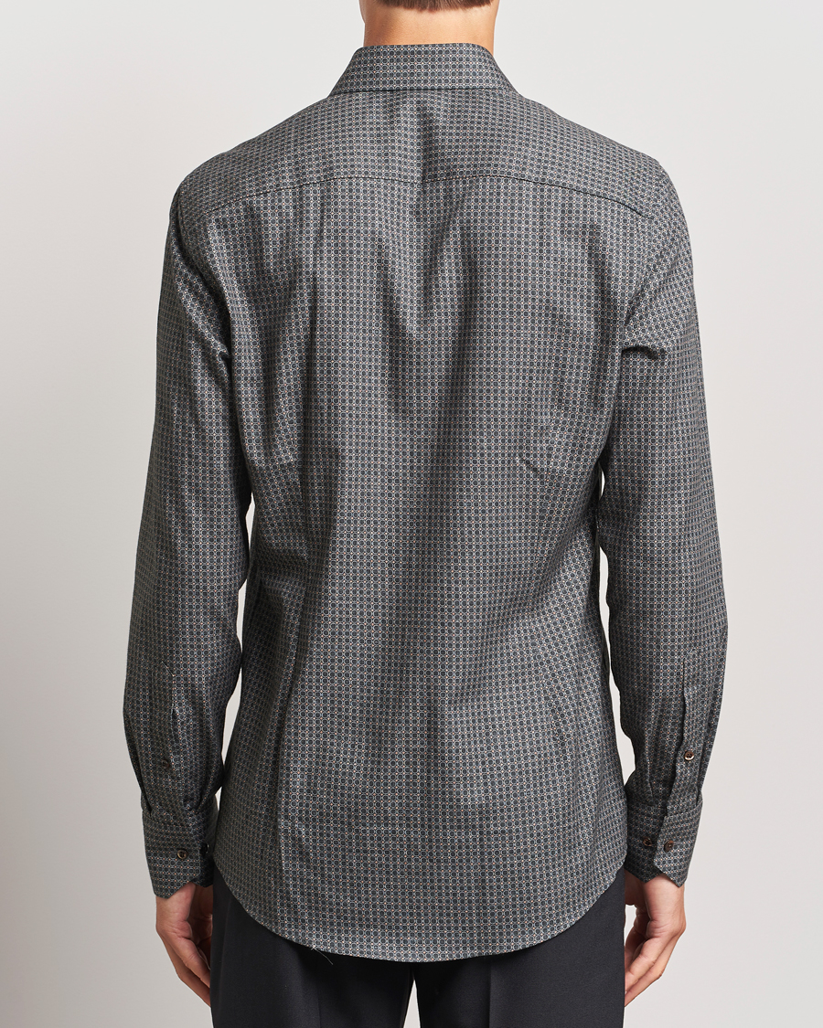 Herren | Hemden | Stenströms | Slimline Brushed Printed Cut Away Shirt Black