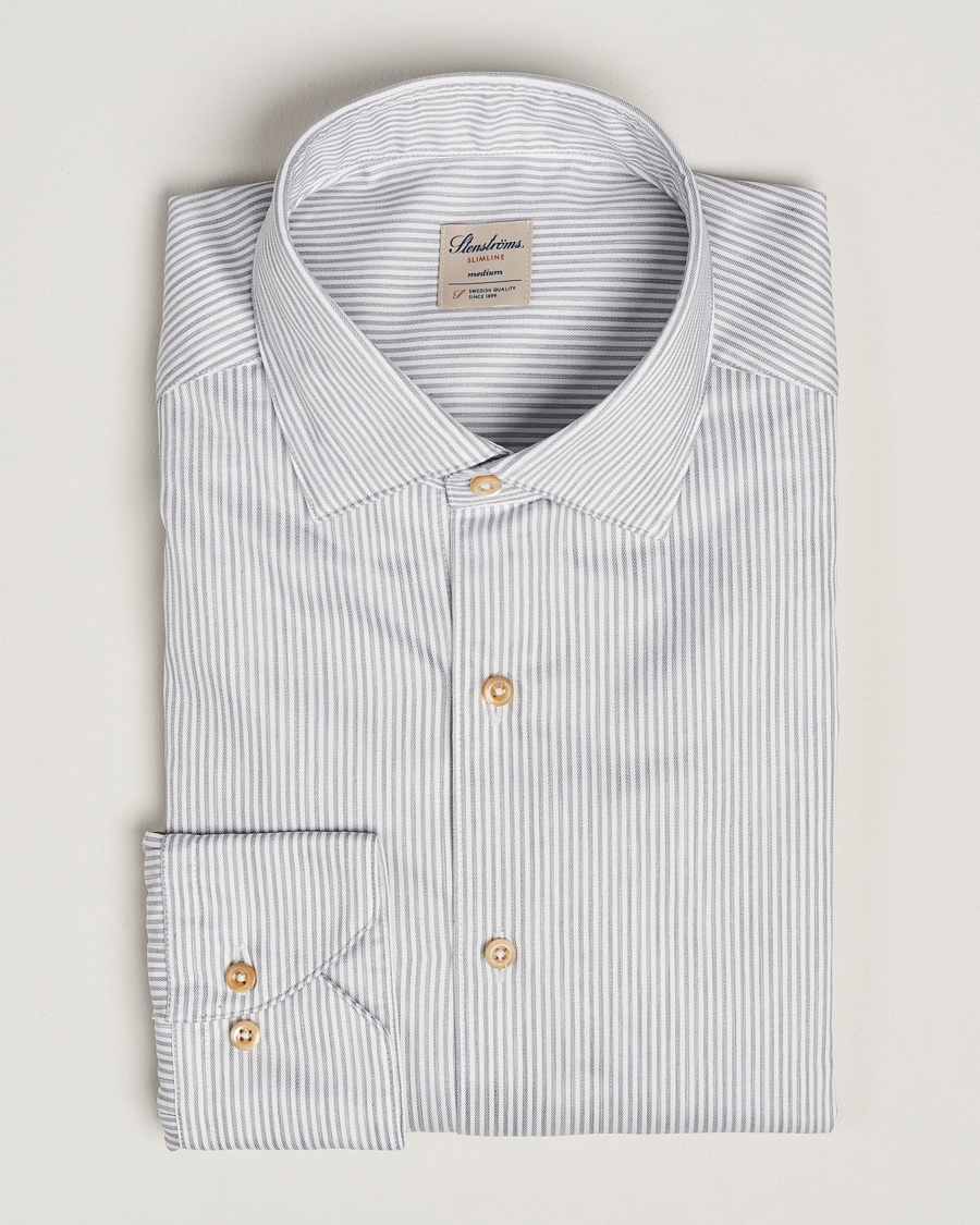 Herren | Hemden | Stenströms | Slimline Melange Stripe Cut Away Shirt Grey