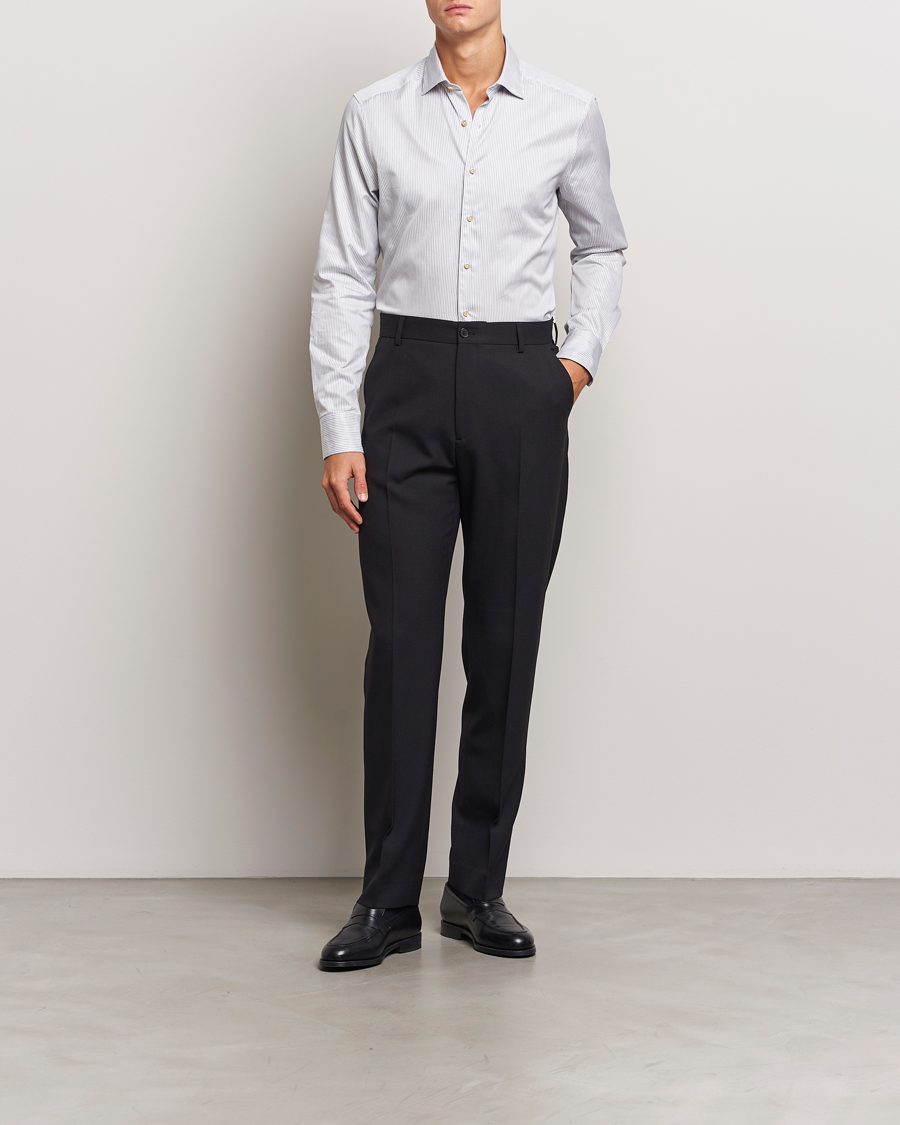 Herren | Hemden | Stenströms | Slimline Melange Stripe Cut Away Shirt Grey