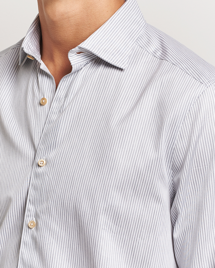 Herren | Hemden | Stenströms | Slimline Melange Stripe Cut Away Shirt Grey