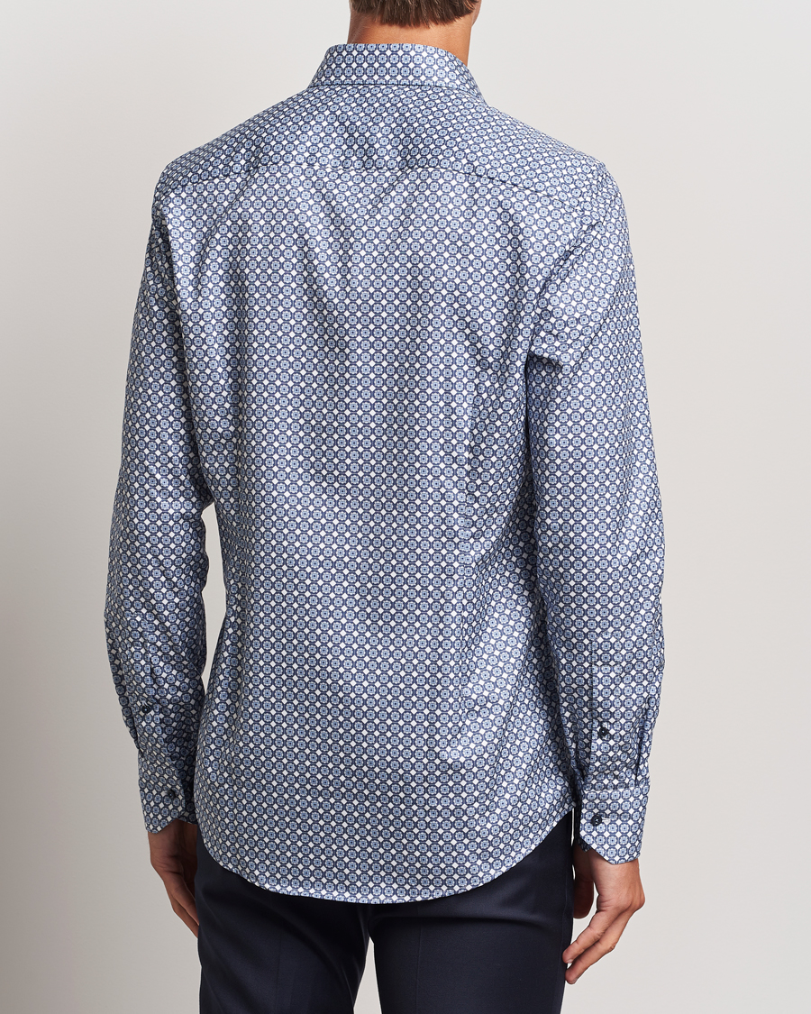 Herren | Hemden | Stenströms | Slimline Printed Twill Cut Away Shirt Blue
