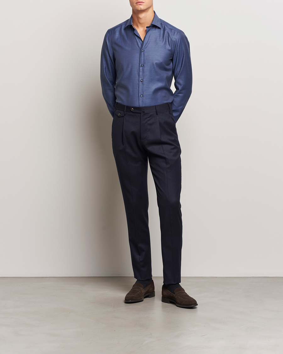 Herren | Hemden | Stenströms | Slimline Twill Contrast Cut Away Shirt Navy