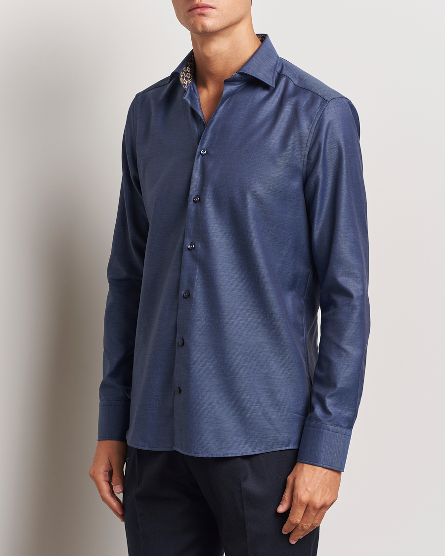 Herren | Hemden | Stenströms | Slimline Twill Contrast Cut Away Shirt Navy