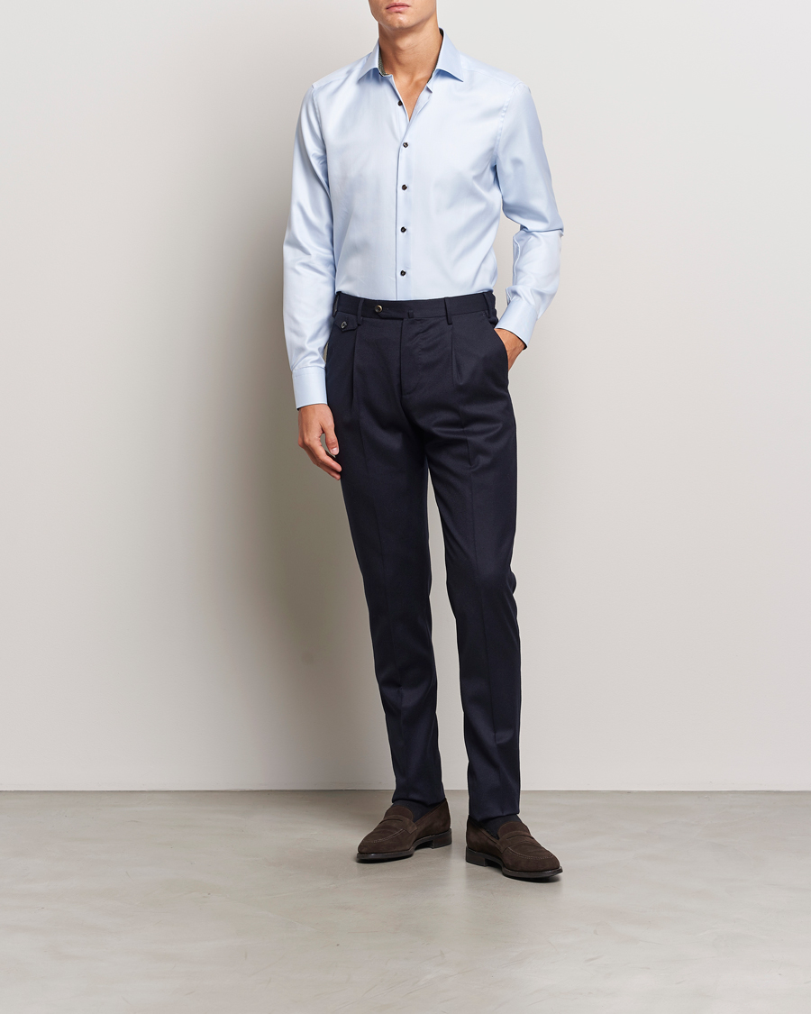 Herren | Hemden | Stenströms | Slimline Superior Twill Contrast Shirt Blue