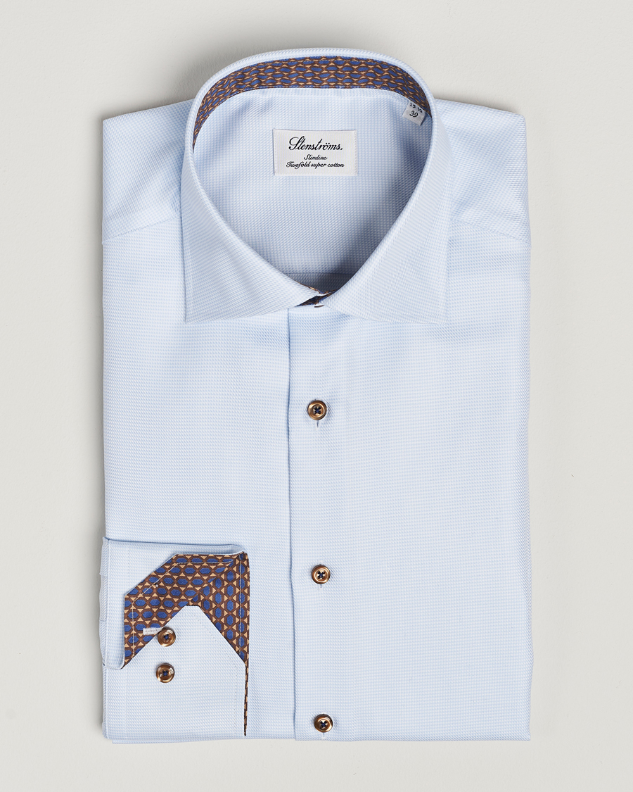 Herren | Hemden | Stenströms | Slimline Houndstooth Contrast Shirt Blue
