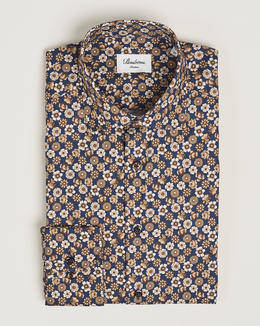 Herren | Hemden | Stenströms | Slimline Printed Cut Away Shirt Blue