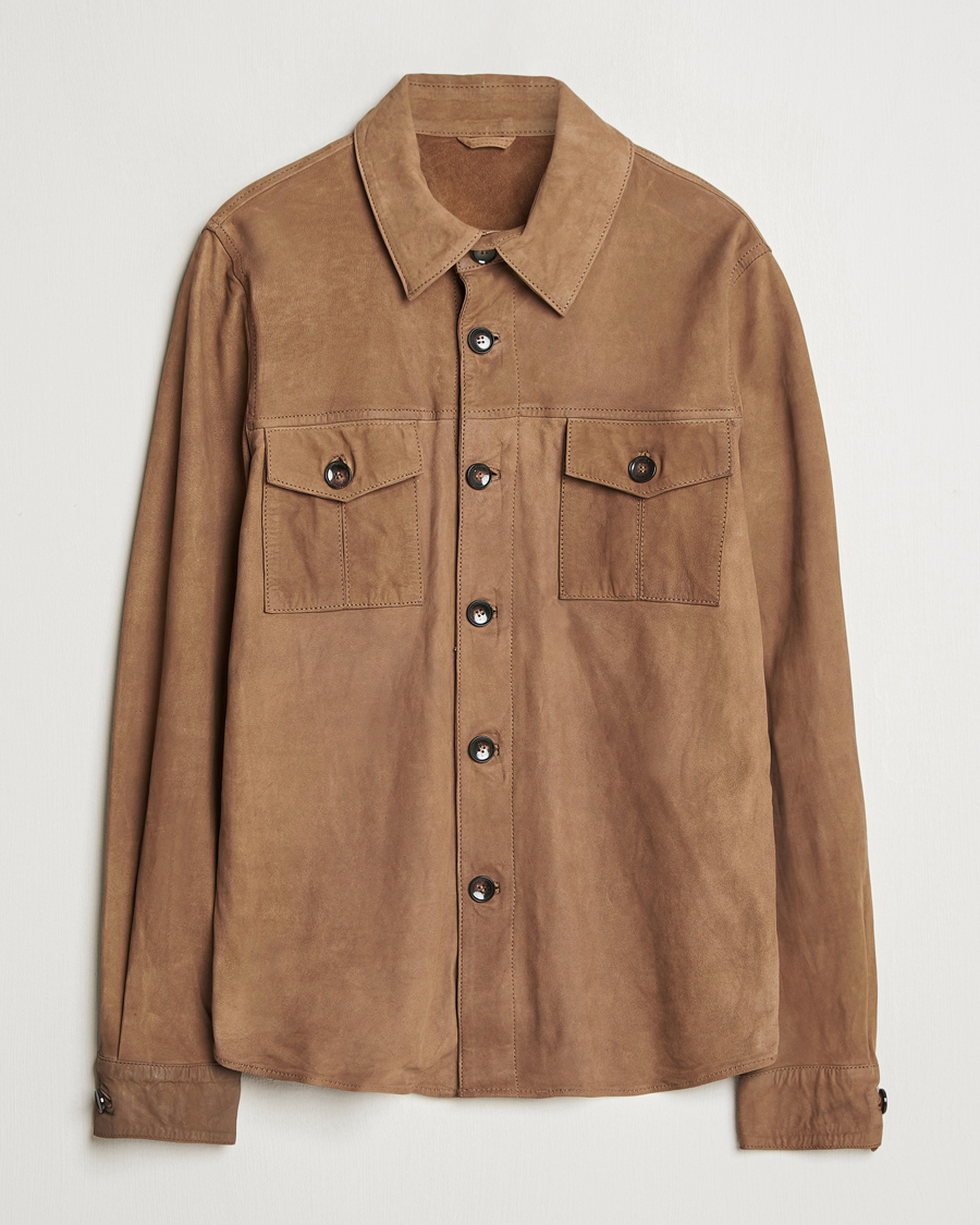 Herren | Hemden | Stenströms | Lamb Suede Overshirt Brown