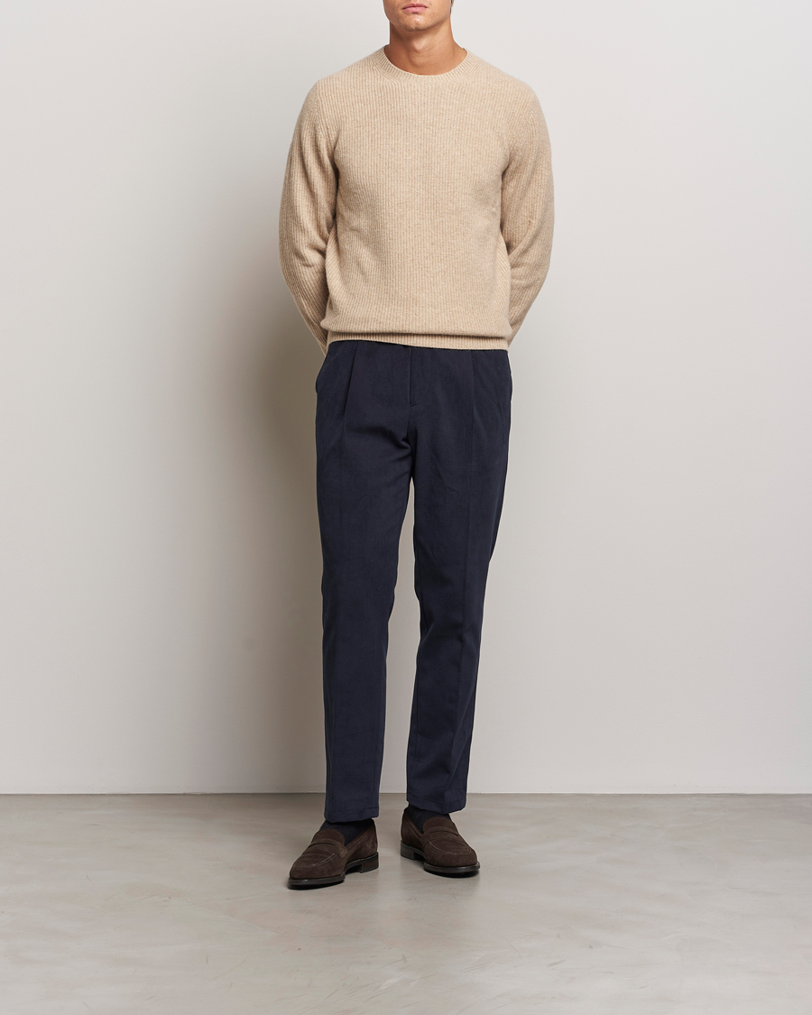 Herren | Pullover | Stenströms | Knitted Ribbed Yak/Merino Sweater Beige