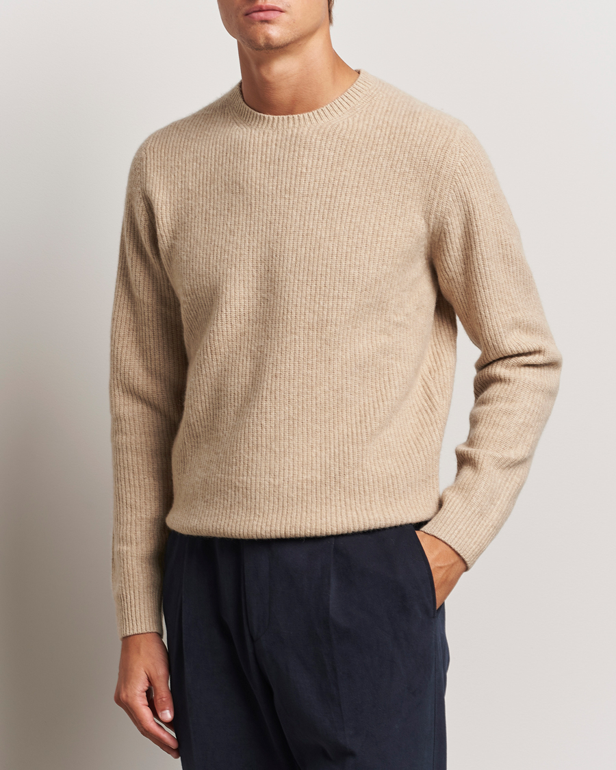Herren | Pullover | Stenströms | Knitted Ribbed Yak/Merino Sweater Beige