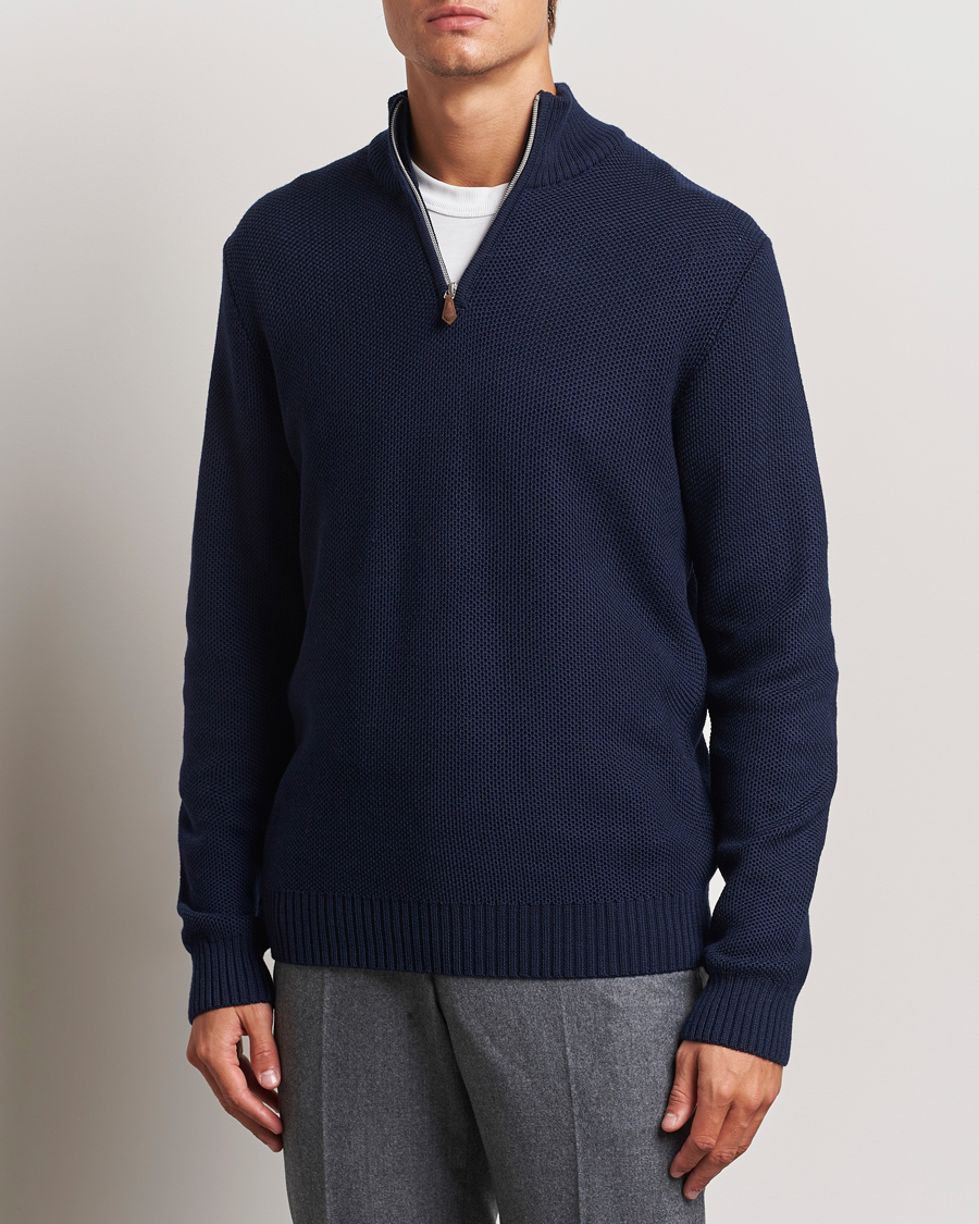 Herren | Pullover | Stenströms | Chunky Merino Knitted Half Zip Navy