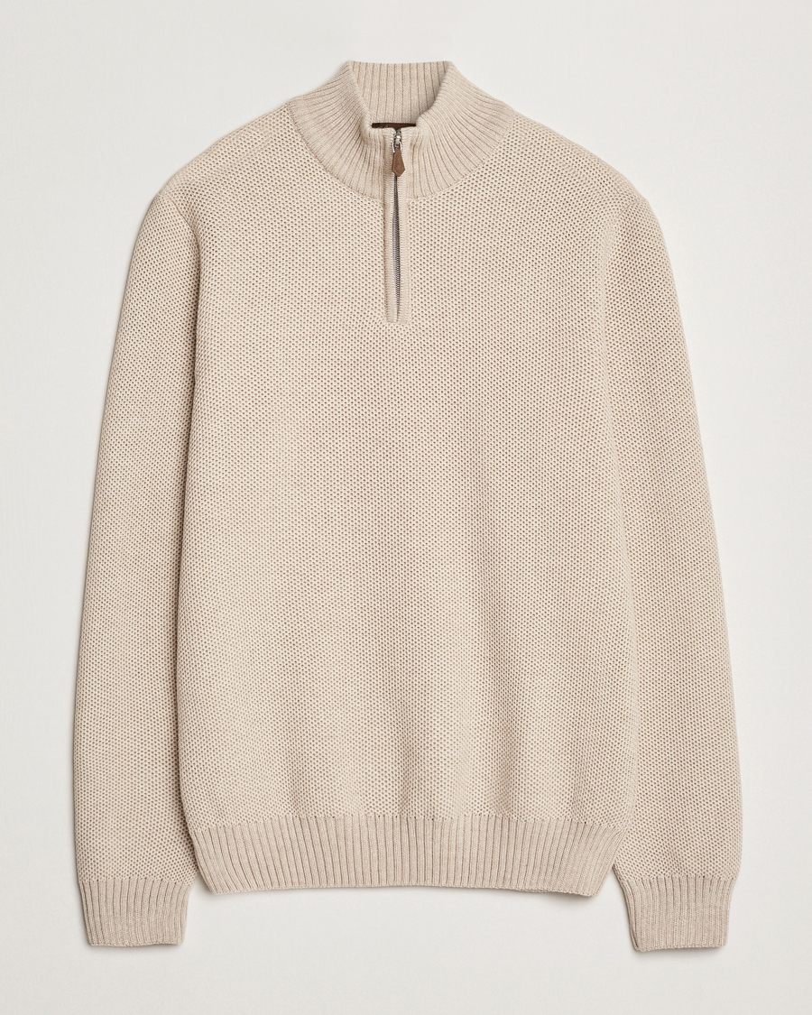 Herren | Pullover | Stenströms | Chunky Merino Knitted Half Zip Beige