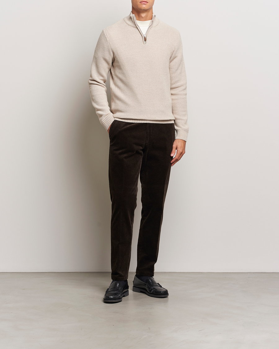 Herren | Pullover | Stenströms | Chunky Merino Knitted Half Zip Beige