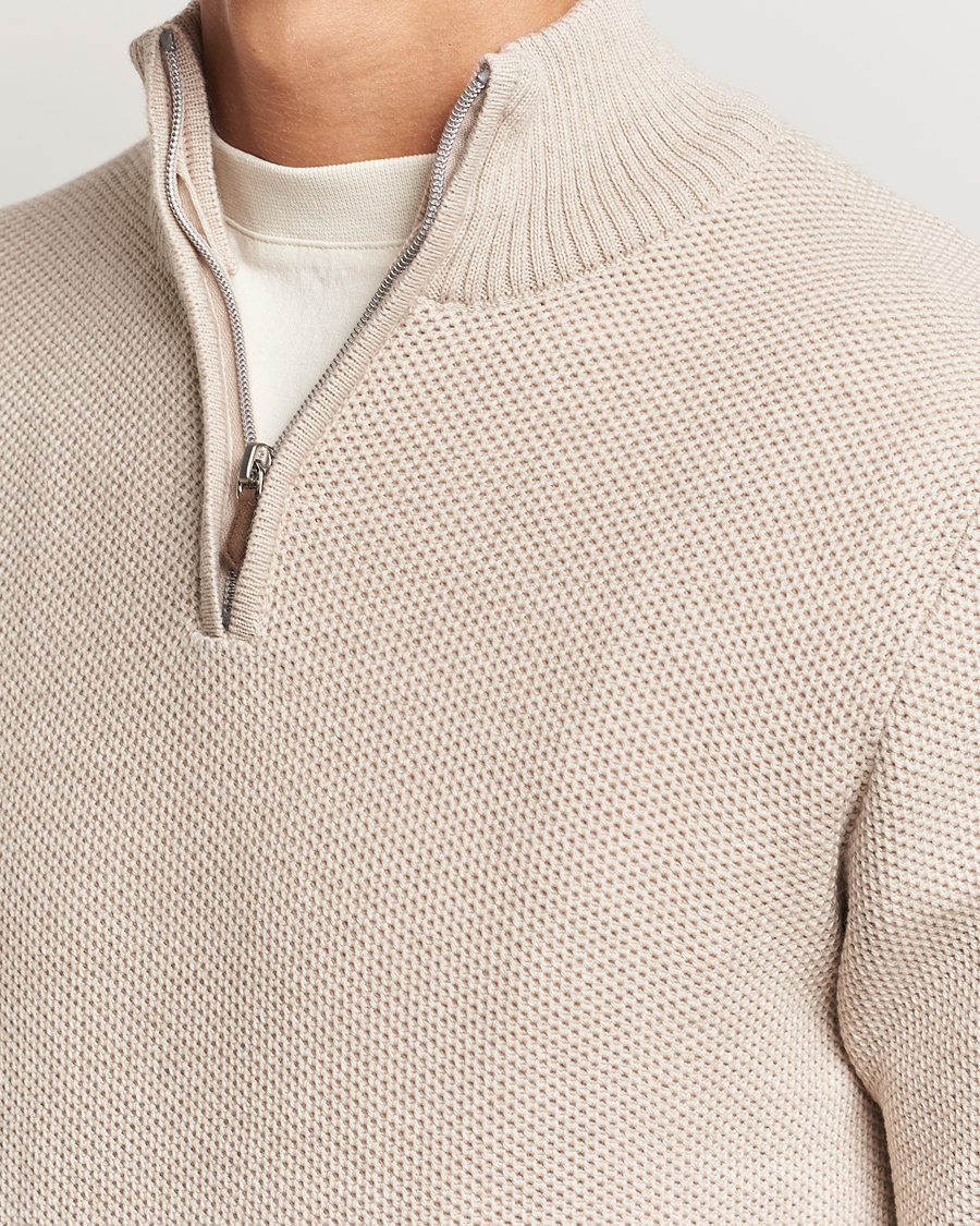 Herren | Pullover | Stenströms | Chunky Merino Knitted Half Zip Beige
