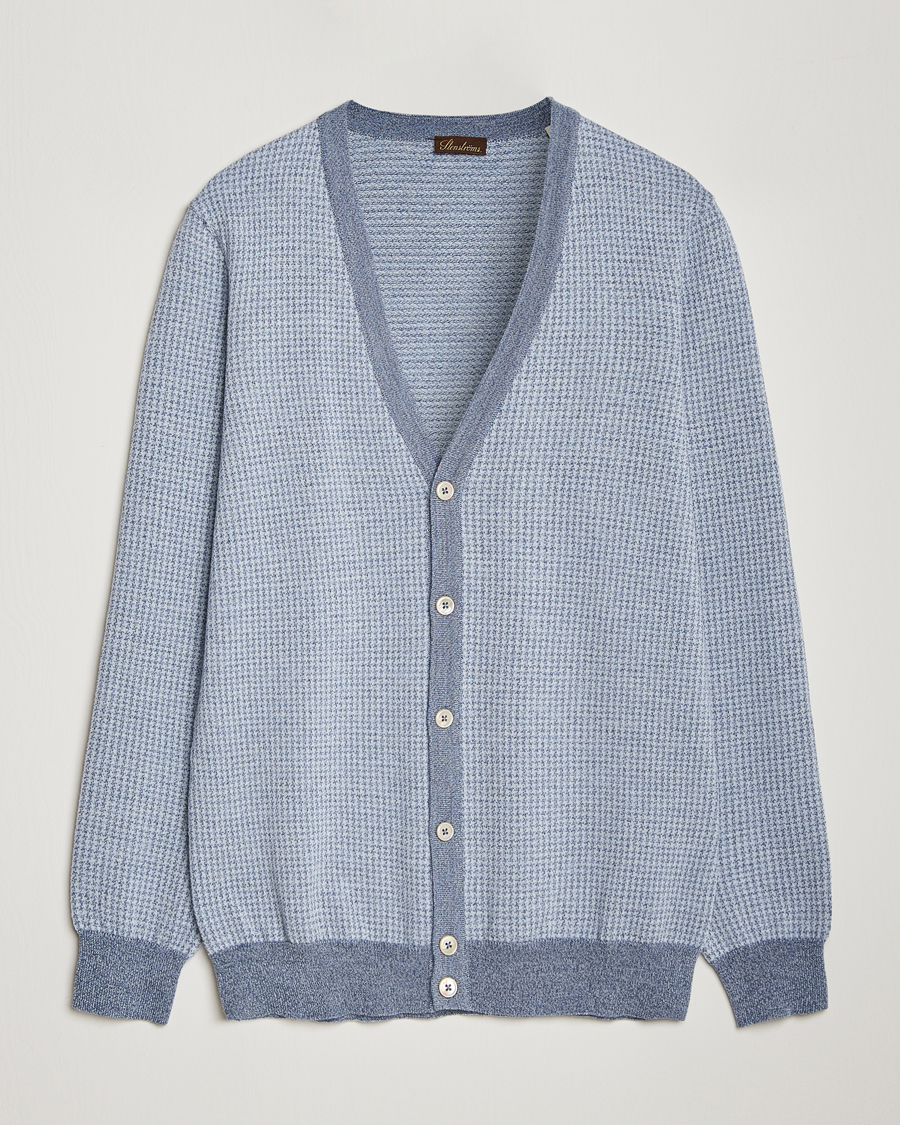 Herren | Pullover | Stenströms | Pepita Merino Wool Cardigan Navy