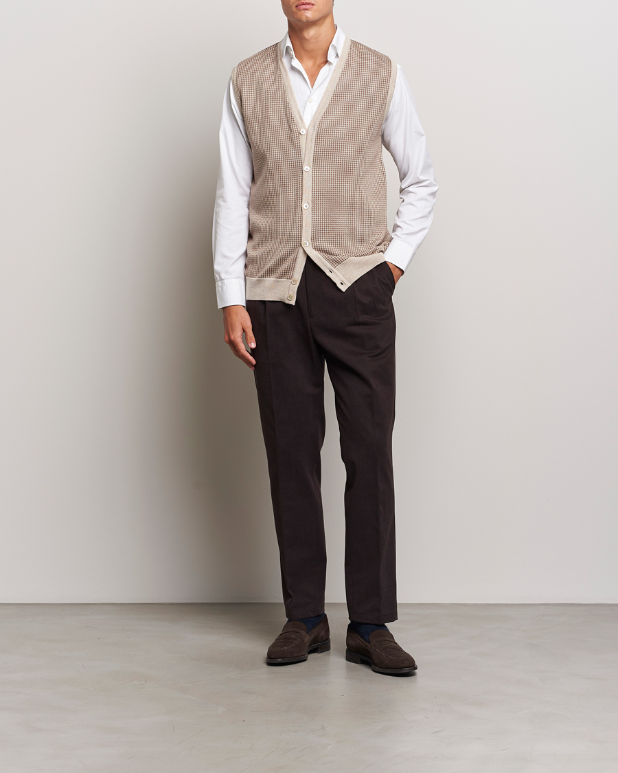 Herren | Pullover | Stenströms | Pepita Merino Wool Vest Brown