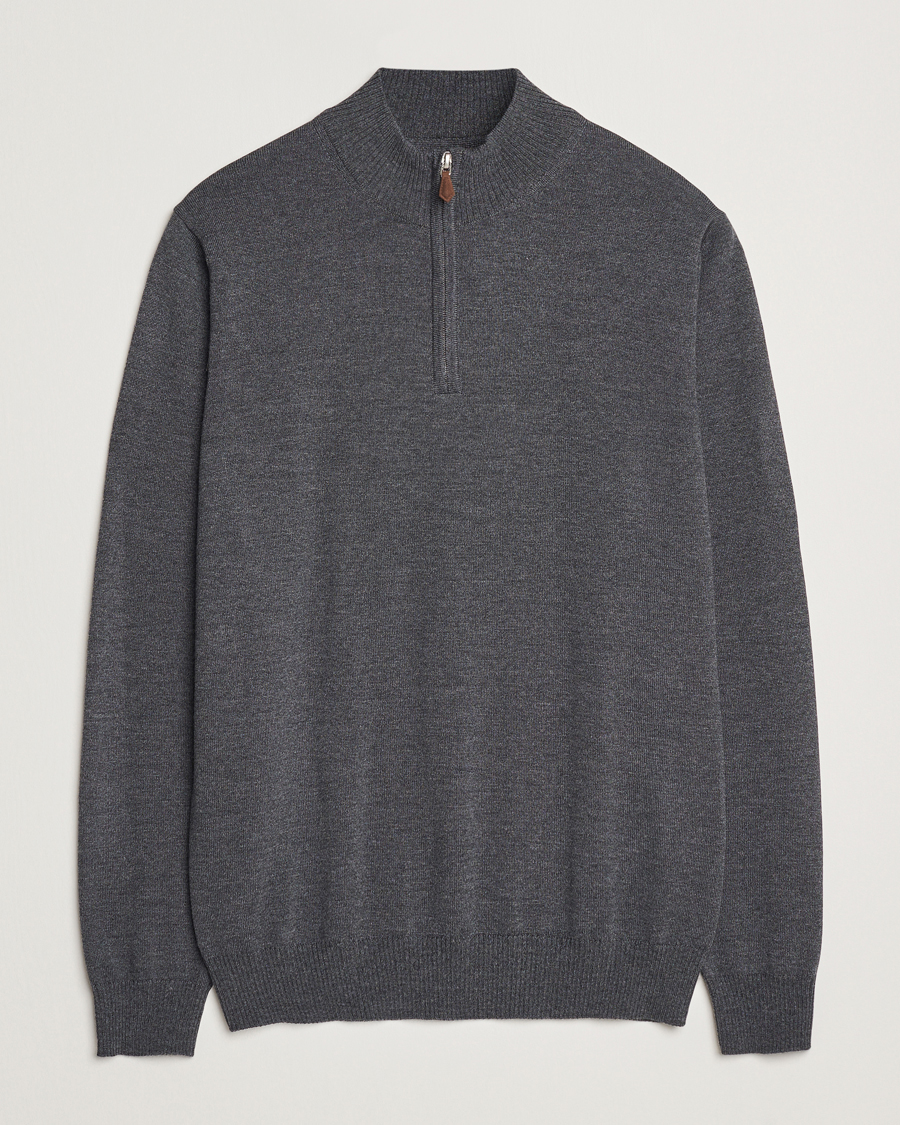 Herren | Pullover | Stenströms | Merino Half Zip Dark Grey