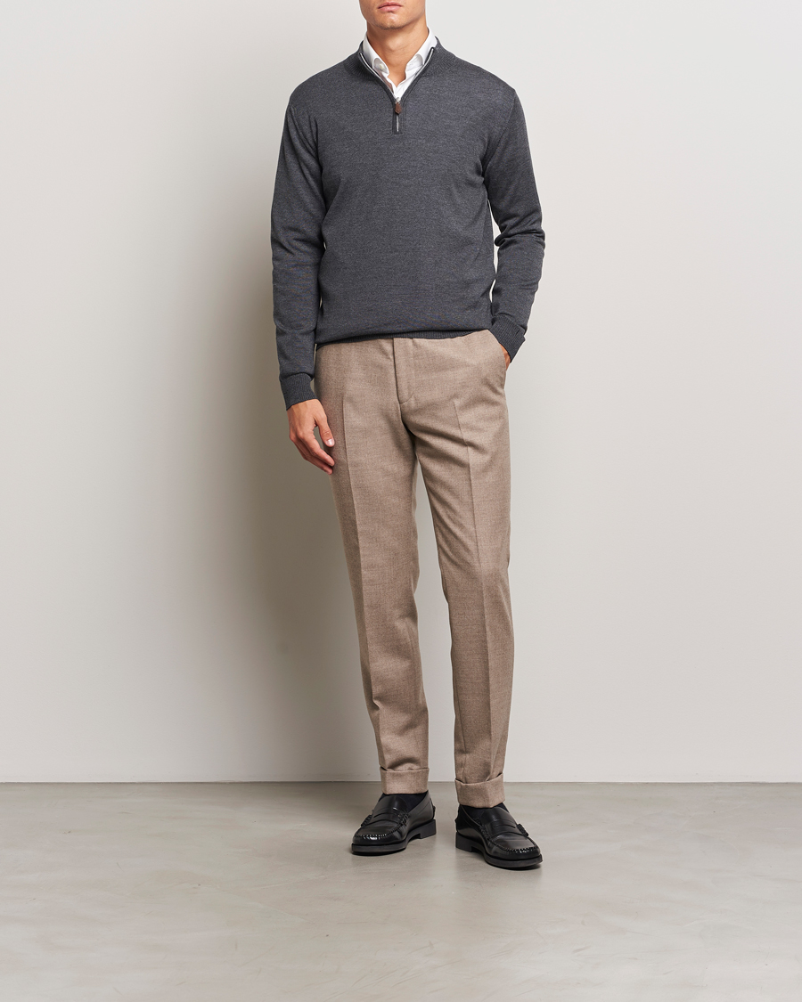 Herren | Pullover | Stenströms | Merino Half Zip Dark Grey