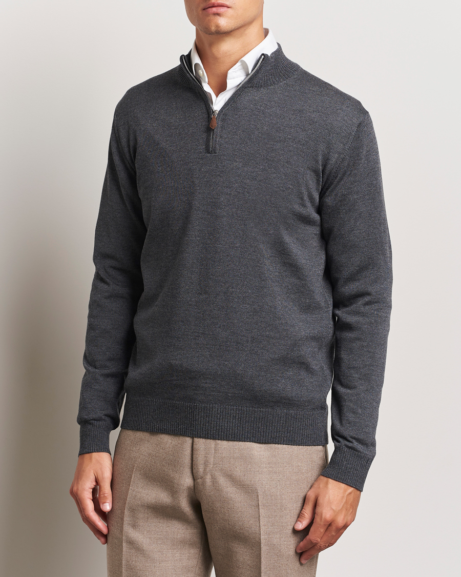Herren | Pullover | Stenströms | Merino Half Zip Dark Grey