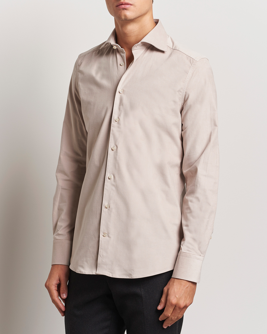 Herren | Hemden | Stenströms | 1899 Velvet Baby Corduroy Shirt Beige