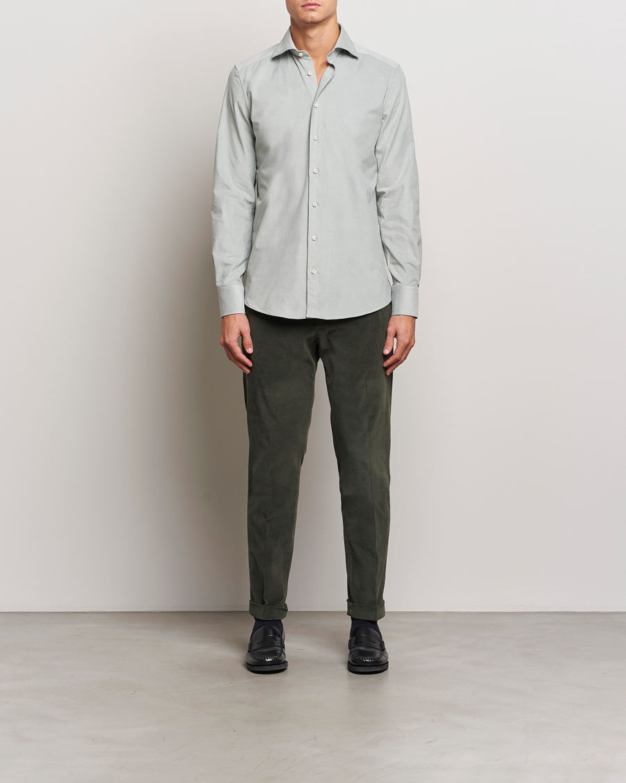 Herren | Hemden | Stenströms | 1899 Velvet Baby Corduroy Shirt Soft Green