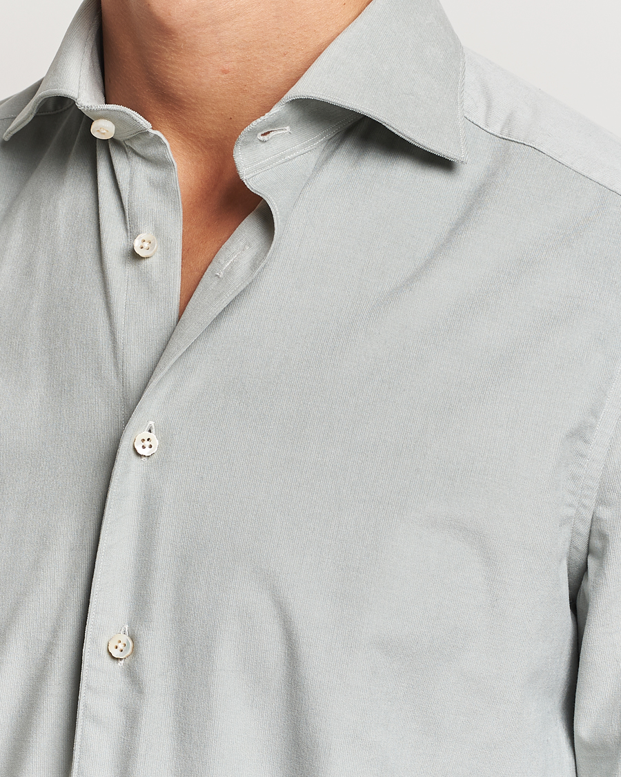 Herren | Hemden | Stenströms | 1899 Velvet Baby Corduroy Shirt Soft Green