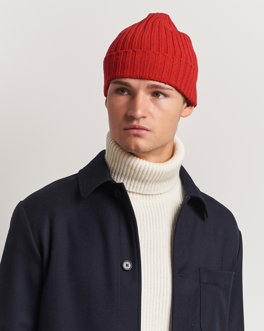 Herren | Stenströms Ribbed Cotton/Cashmere Hat Red | Stenströms | Ribbed Cotton/Cashmere Hat Red