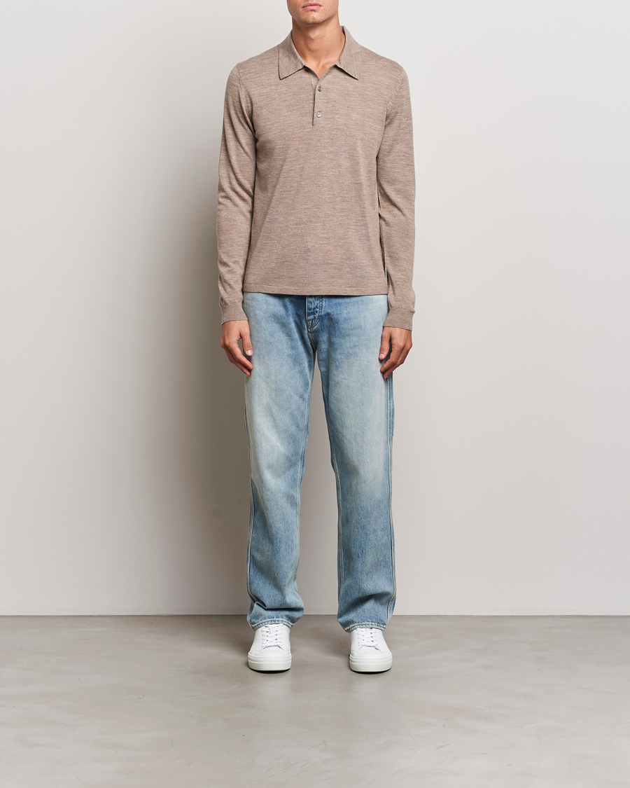 Herren | Pullover | Tiger of Sweden | Eross Extra Fine Merino Poloshirt Beige Melange