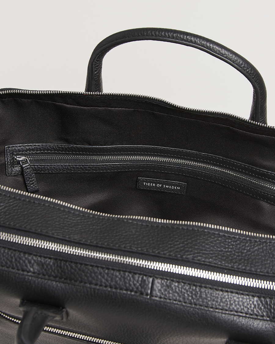 Herren | Tiger of Sweden Beridare Double Zip Leather Briefcase Black | Tiger of Sweden | Beridare Double Zip Leather Briefcase Black