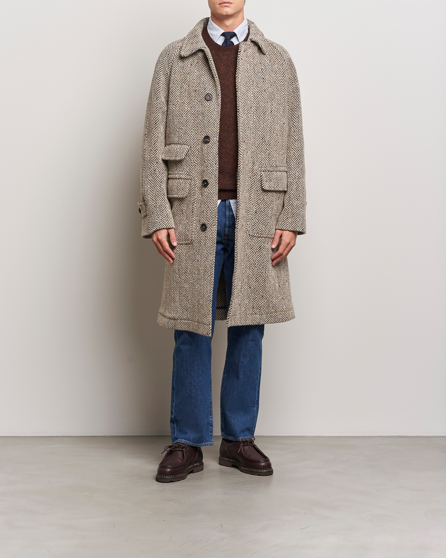 Herren | Jacken | Drake's | Herringbone Tweed Raglan Coat Oat Fleck