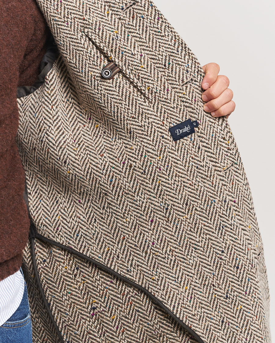 Herren | Jacken | Drake's | Herringbone Tweed Raglan Coat Oat Fleck