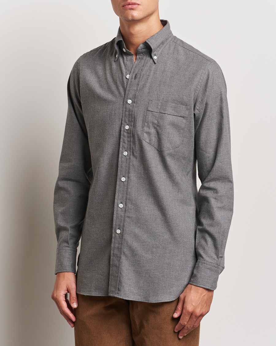 Herren | Hemden | Drake's | Button Down Flannel Shirt Grey