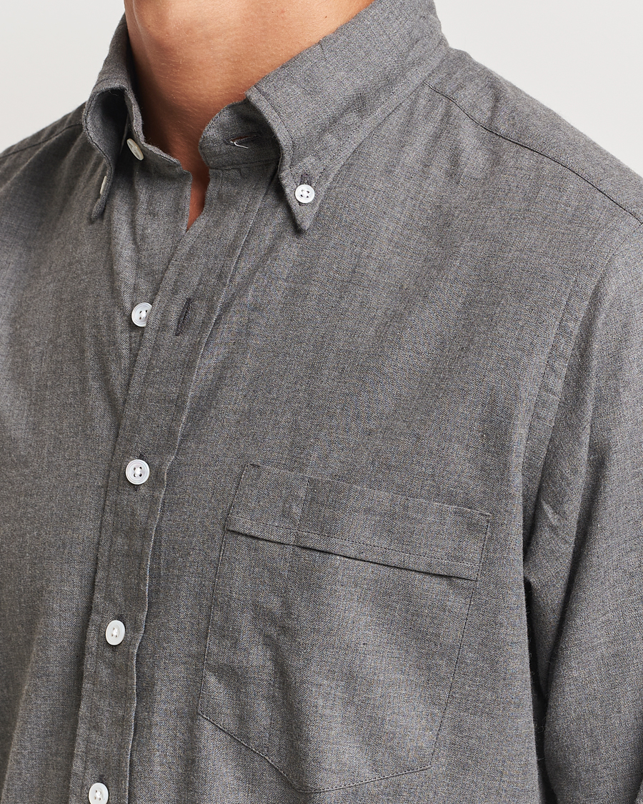 Herren | Hemden | Drake's | Button Down Flannel Shirt Grey