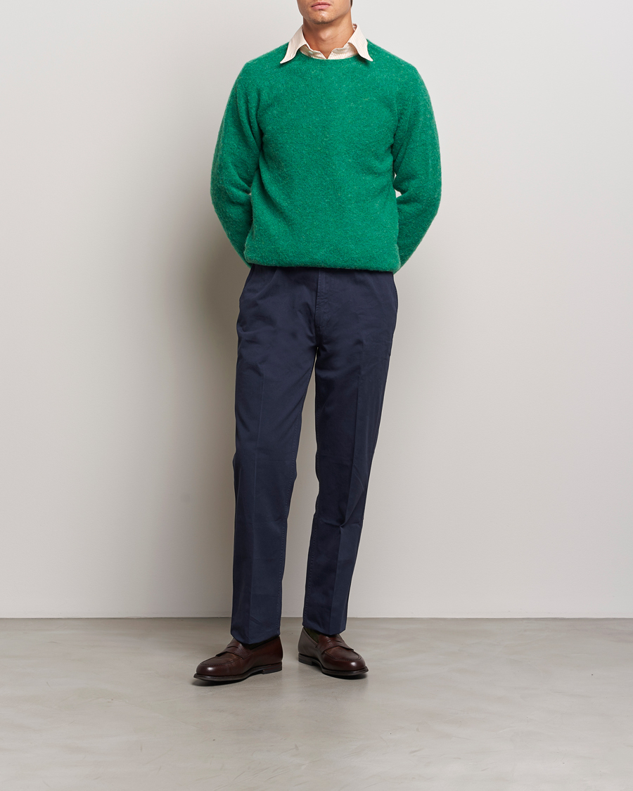 Herren | Pullover | Drake's | Brushed Shetland Crew Pixie Green