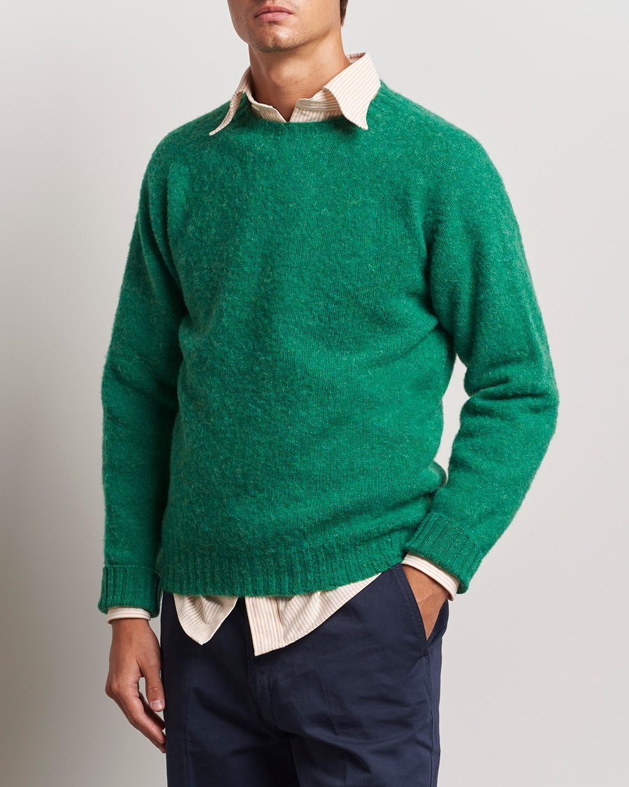 Herren | Pullover | Drake's | Brushed Shetland Crew Pixie Green