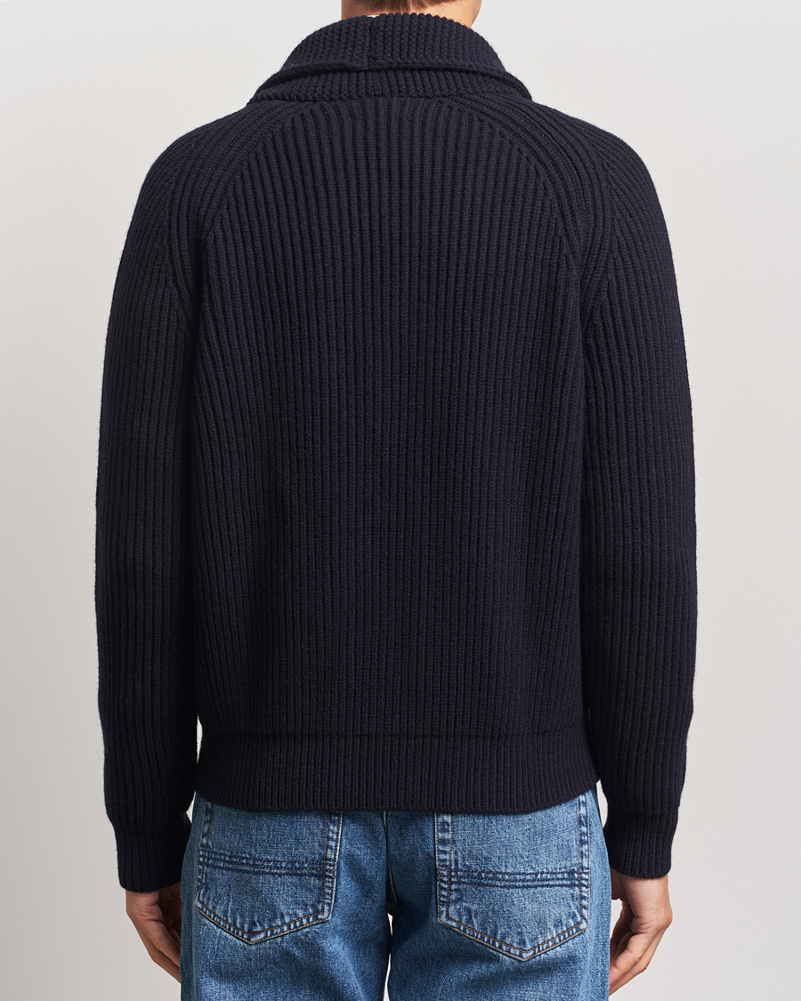 Herren | Pullover | Drake's | Lambswool 6-Ply Shawl Collar Cardigan Navy