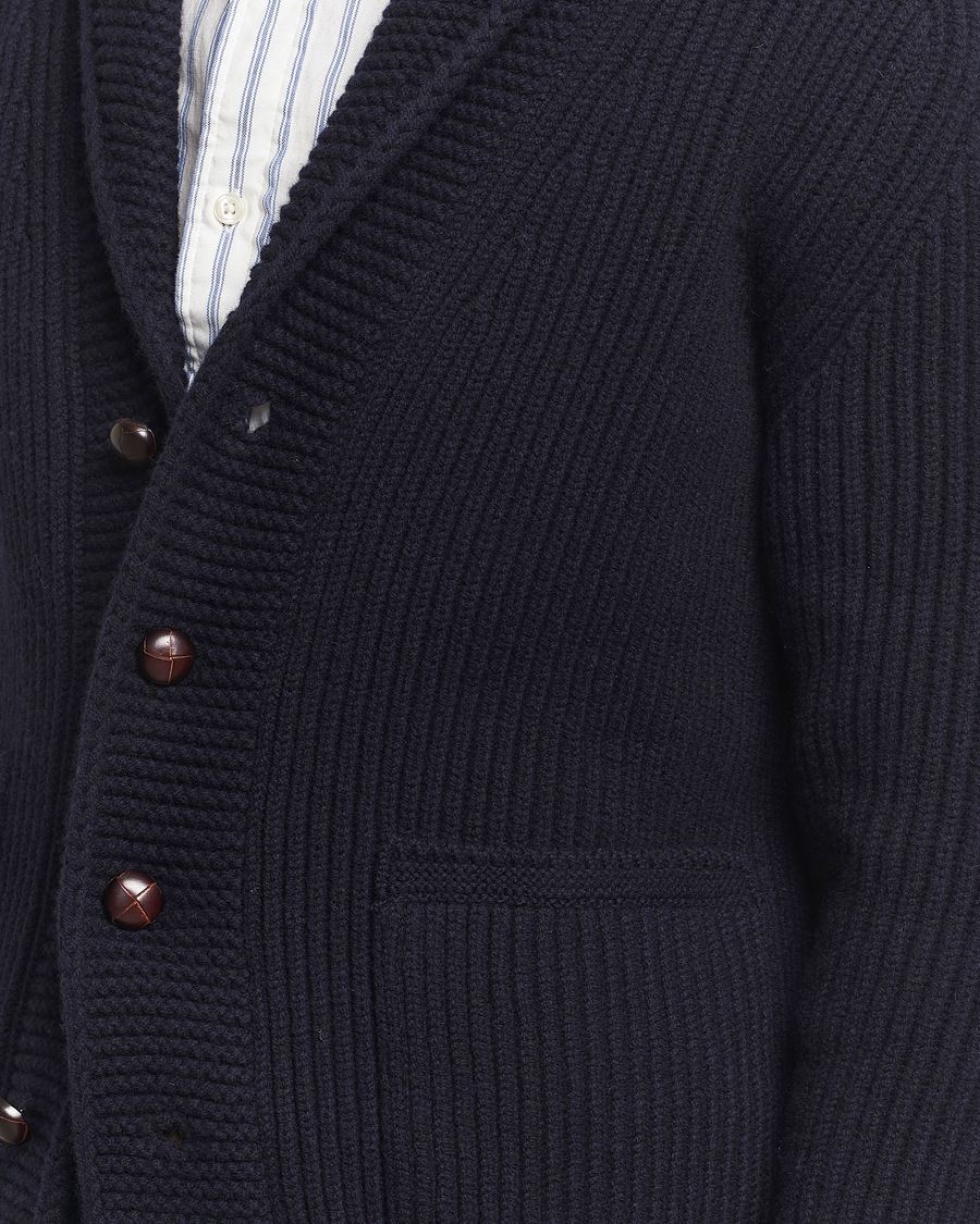 Herren | Pullover | Drake's | Lambswool 6-Ply Shawl Collar Cardigan Navy