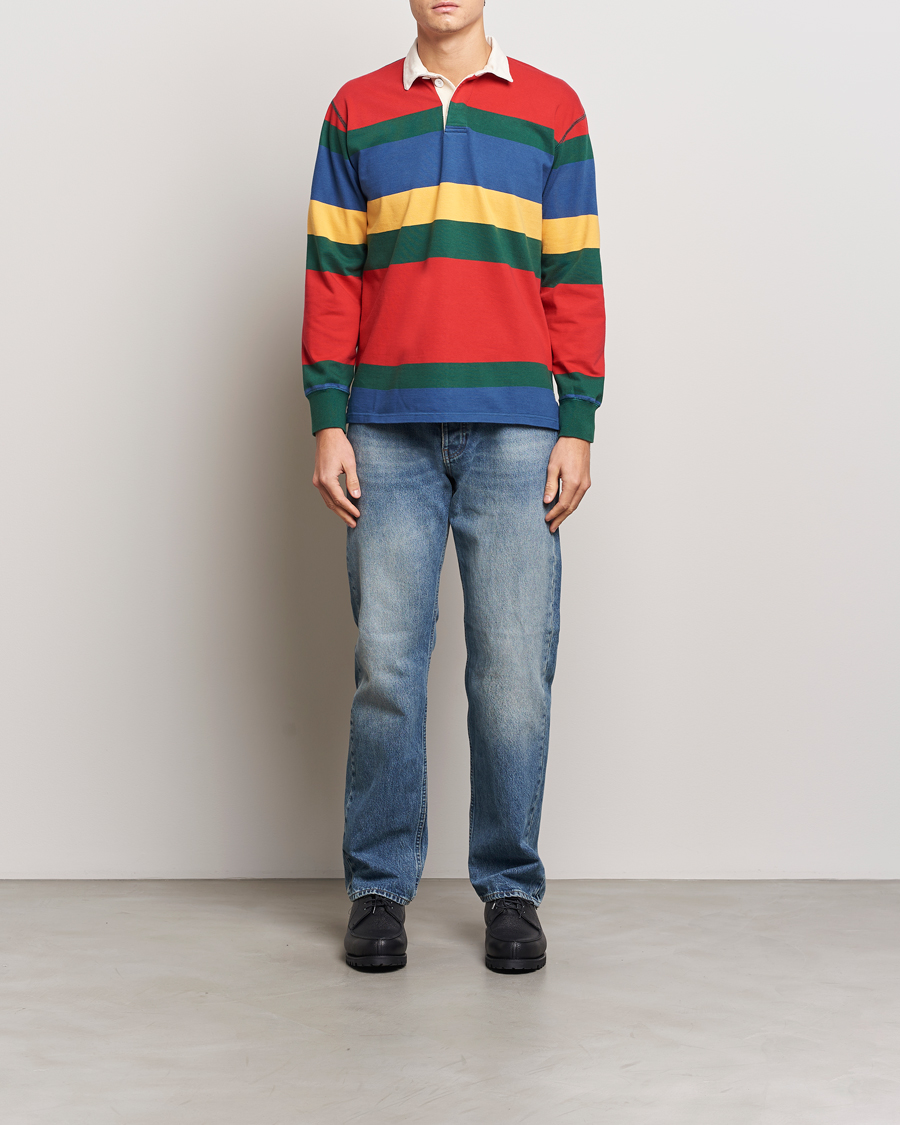Herren | Pullover | Drake's | Multi Striped Rugby Shirt Red/Green/Blue
