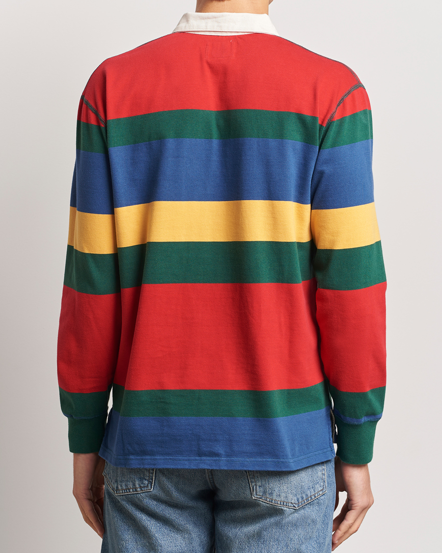 Herren | Pullover | Drake's | Multi Striped Rugby Shirt Red/Green/Blue