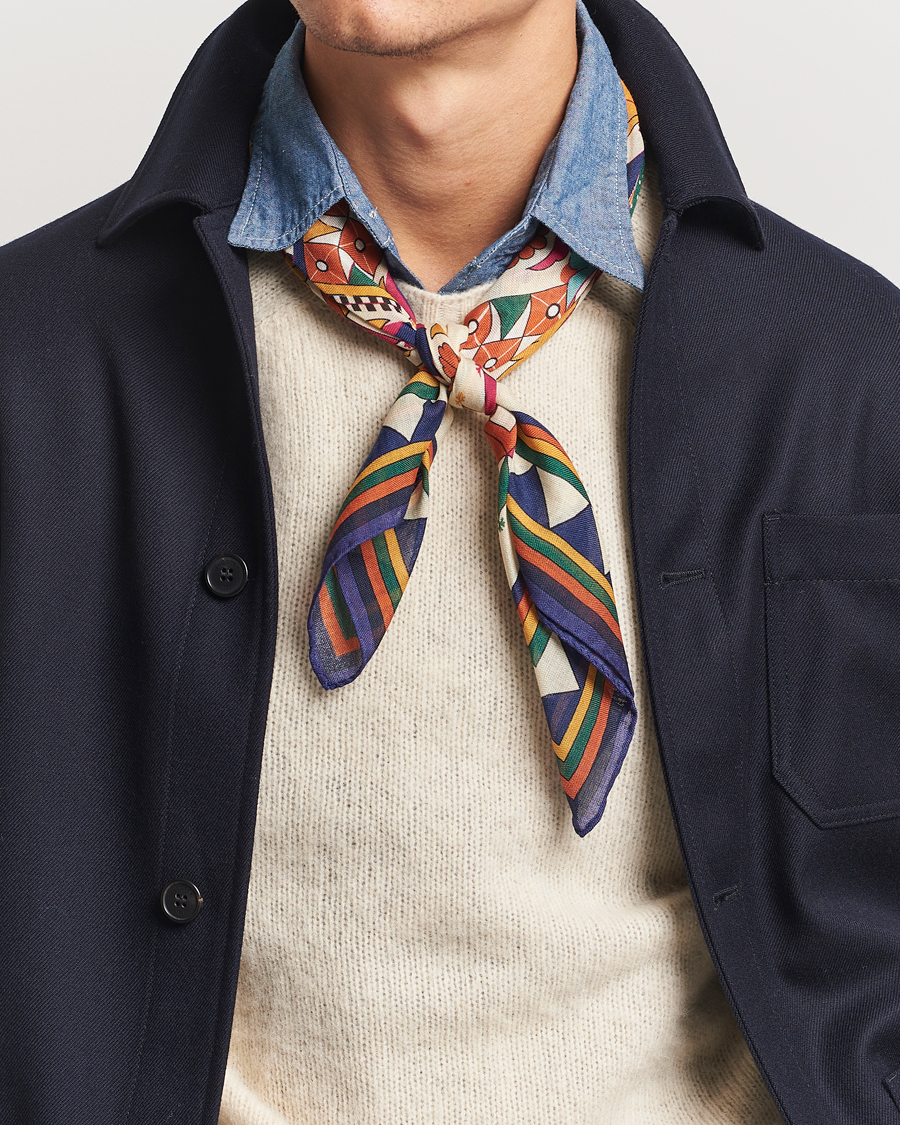 Herren | Drake's Maharaja Print Wool/Silk Bandana Navy/Yellow | Drake's | Maharaja Print Wool/Silk Bandana Navy/Yellow