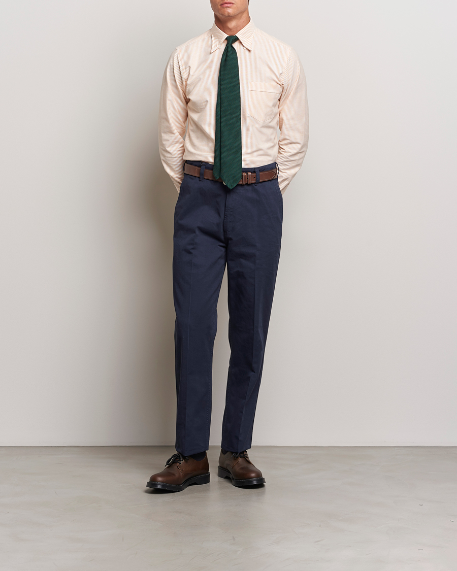 Herren | Hemden | Drake's | Striped Button Down Oxford Shirt Orange