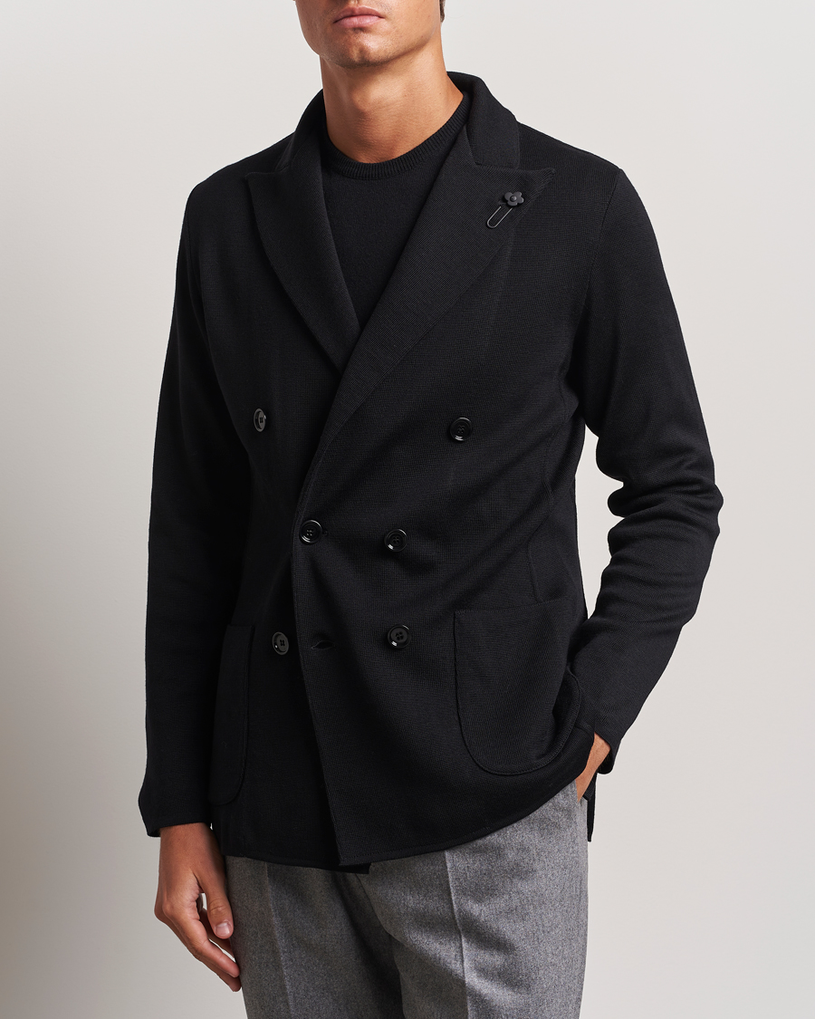 Herren | Sakkos | Lardini | Knitted Double Breasted Wool Blazer Black