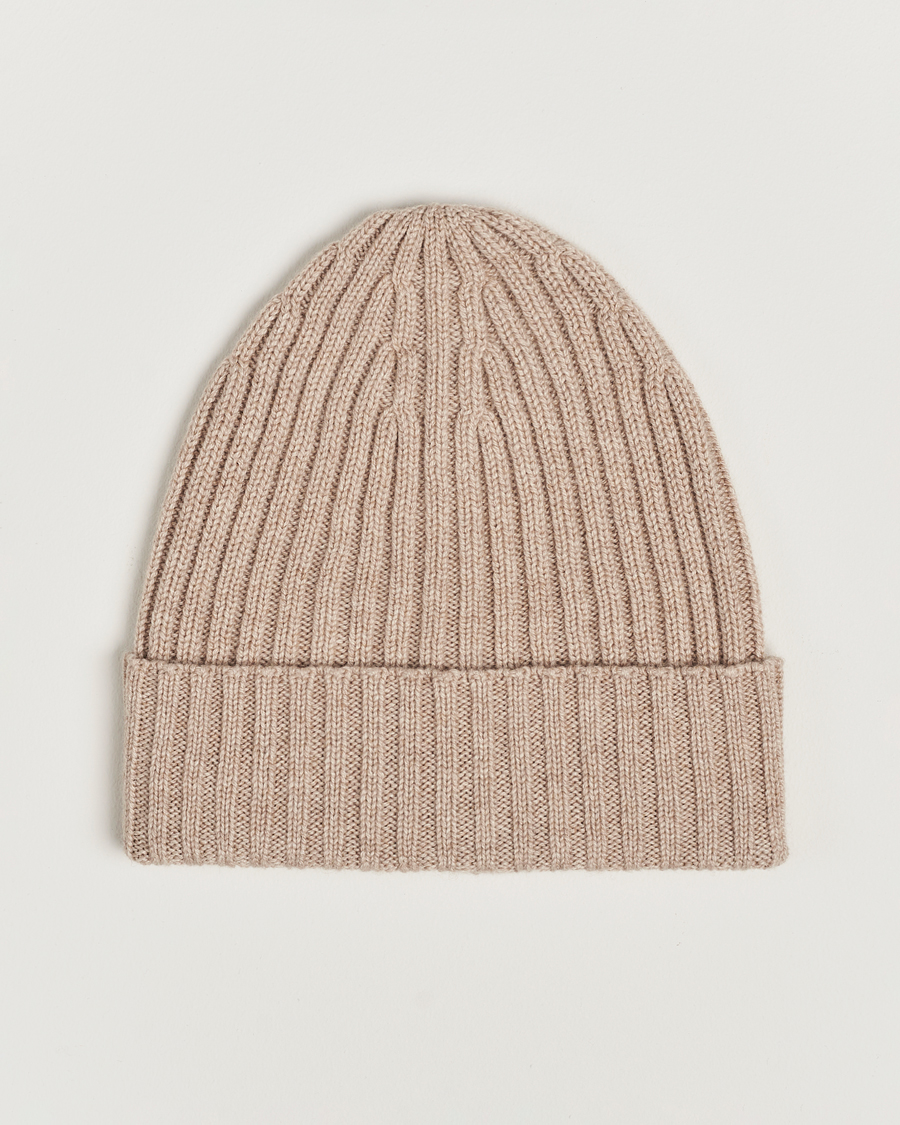 Herren | Piacenza Cashmere Ribbed Cashmere Beanie Light Beige | Piacenza Cashmere | Ribbed Cashmere Beanie Light Beige