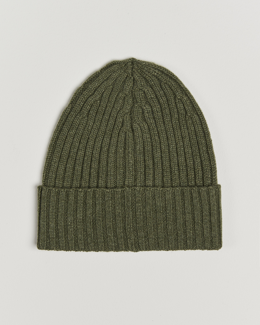 Herren | Piacenza Cashmere Ribbed Cashmere Beanie Olive | Piacenza Cashmere | Ribbed Cashmere Beanie Olive