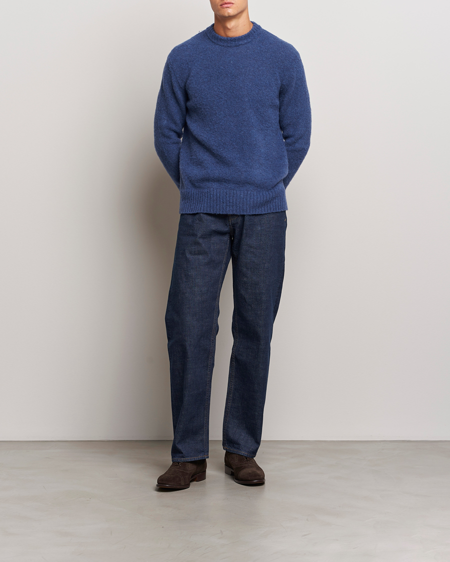 Herren | Pullover | Piacenza Cashmere | Brushed Wool Crew Neck Blue Melange
