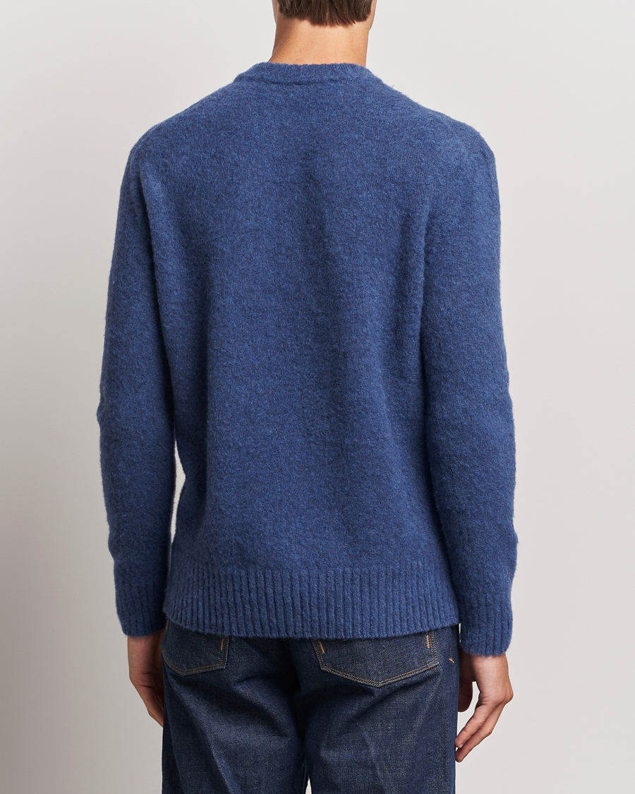 Herren | Pullover | Piacenza Cashmere | Brushed Wool Crew Neck Blue Melange