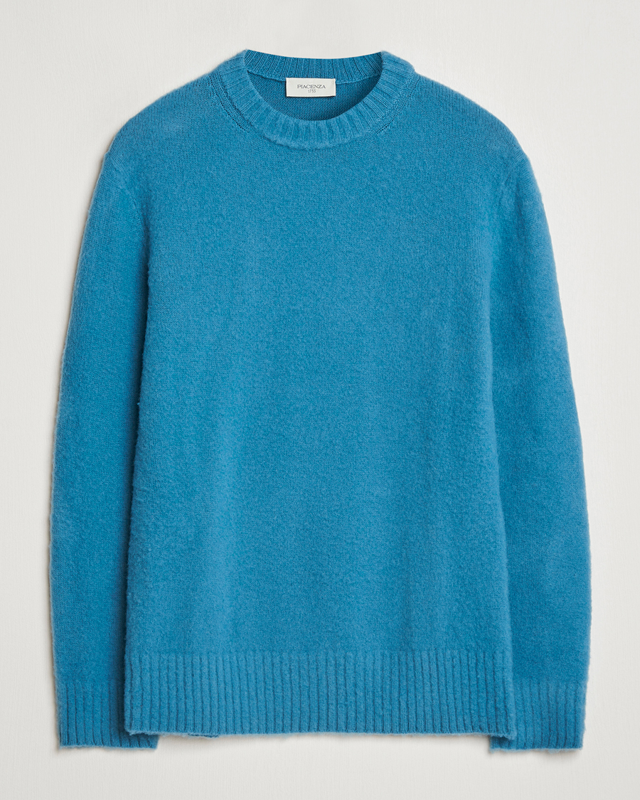 Herren | Pullover | Piacenza Cashmere | Brushed Wool Crew Neck Sky Blue