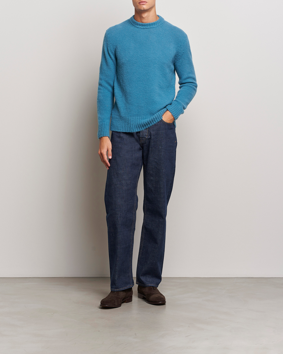 Herren | Pullover | Piacenza Cashmere | Brushed Wool Crew Neck Sky Blue